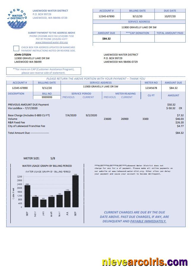 USA Lakewood Water District utility bill